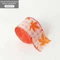 6.3cm orange maple leaf and yellow gingham decorative ribbon for Autumn harvest decor - 6.3cm Yellow White Plaid Maple Leaf Ribbon