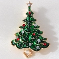 Fashionable Christmas tree brooch with green enamel and sparkling colorful rhinestones - Gold Base Green Enamel Red White Rhinestone Tree