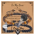 Magnetic couple bracelets with tiger eye stone beads and projection heart pendant - Tiger Eye Stone + Matte Stone Bracelet