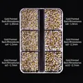 6-grid box of gold pointed back glass rhinestones for nail art in sizes ss3 to ss10 - Gold Bottom Pointed Rhinestones (110)