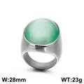 Polished titanium steel ring with green cat's eye stone, 28mm wide, 23g weight - US 7 / Silver Band Dark Green Stone Style (KR89007-K)
