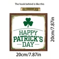 Saint Patrick's Day square wooden frame sign with green shamrock and metal hook - Wooden St. Patrick's Day Frame Decor Green Shamrock
