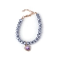 Elastic grey pearl cat collar with a luxury purple heart pendant and gold chain - One Size / Grey Purple Bead Heart Pendant