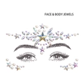 Detailed view of AB star gems and pearls as face and body jewels on clear backing - Star Pearl Forehead Jewel (DA-21-1)