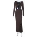 Dunkelbraunes Strickset mit schmaler Passform und stylischem Taillenausschnitt - XS / Waille Cut-Out Kleid / Dunkelbraun