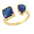 Adjustable gold plated geometric ring featuring square and pear-cut blue zircon stones - Adjustable Open / Blue