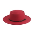 Classic red wool felt jazz fedora hat with black belt buckle for men and women - Red - Belt