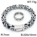 Set uomo bracciale bizantino e anello in acciaio inossidabile con finitura lucida pesante - Taglia 9 / Anello+Bracciale (Stile Sottile) / Color Acciaio