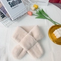 Beige faux rabbit fur plush scarf for kids with a cozy cross-wearing design - Plain Light Khaki (No Cartoon)
