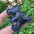 Handheld black PU leather bear keychain with embossed details and textured stitching - Black