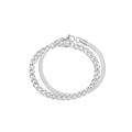 Silver double layer stainless steel bracelet with cuban and flat snake chain style - Steel