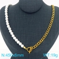 Elegante collana da 450mm in acciaio al titanio con perle bianche e fibbia dorata OT donna - Collana in Oro (KN289354-Z)