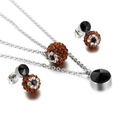 Elegant stainless steel jewelry set with orange crystals and black faceted gemstones - Silver Orange Brown Ball Pendant Set (KS57926-K)