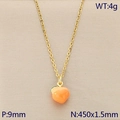 Golden stainless steel necklace with a small orange peach enamel fruit pendant - Orange Peach (KN292122-Z)
