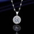 Exquisite silver-plated round-cut pendant necklace with halo of diamonds on black mirror - Xl-141 [with Four-leaf Clover Chain]