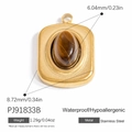 Gold stainless steel rectangle pendant with tiger eye stone, waterproof and hypoallergenic - Tiger Eye Rectangular Style (PJ91833B-2pcs)
