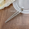 Silver U-shaped hair pin with 14.5cm length and white pearl embellishment - Single Pearl Hair Fork / Silver
