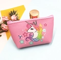 Porte-monnaie licorne rose en cuir grainé avec pompon coloré et fermeture éclair durable - Licorne-1