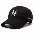 Dark coffee cotton baseball cap with gold embroidery and side nostalgia lettering - Black with Gold Embroidery