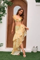 Costume da bagno giallo floreale con top a fiori 3D e gonna a strati con volant - M / Set 3 Pezzi Giallo Floreale