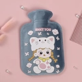 Plush blue hot water bottle with cute cartoon girl design and Meet You text decoration - Large Blue - Cute Cat Girl