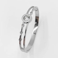 Silver stainless steel double-layer bangle with Roman numerals and central zircon - Silver