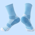 Sky blue athletic crew socks with arch support and breathable mesh for running and basketball - LR06 Sky Blue