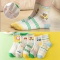 Five pack of breathable mesh cotton socks for kids featuring colorful vehicle patterns - Mesh Toy Car / 3-5 Years (Feet length 13-15cm)