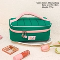 Green quilted nubuck cosmetic bag with pink handle and cute heart zipper charm - Green