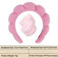Pink fluffy microfiber cloud headband and wristbands set for face washing - 13-towel Fabric Rose Pink Headband + 1 Pair Of Headbands