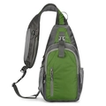 Grass green and grey waterproof nylon sling bag with side pocket and headphone port - Army Green
