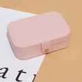Pink portable PU leather jewelry box with snap closure for rings and hairpins - Double Layer PU Leather / Pink