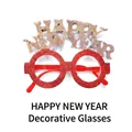 Red glitter frame glasses featuring gold Happy New Year text topper for parties - Brown Happy New Year Glasses (Old Version)