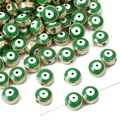 Green resin evil eye charm with gold metal trim for DIY jewelry making and bracelet design - 10 Pieces Pack / Gold Edge - Dark Green