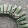 Bohemian gold moon crown headband featuring light green crystals and wire-wrapped stones - White K Headband/Moon/Green Aventurine