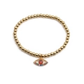 Bracciale elastico a sfere dorate con ciondolo a forma di occhio greco colorato - Ciondolo Occhio del Diavolo Multicolore / Oro
