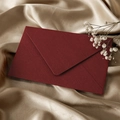 Linen textured dark red envelope on champagne silk background for wedding invitations - Linen Deep Red 10pcs/pack / Dark Red