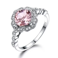 925 silver ring featuring a square pink gemstone with brilliant diamond halo accents - Size 5 / Square Pink Gemstone Style (Silver Color) (RUJ015M-1)