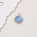 10mm round gold-plated birthstone pendant with faceted blue crystal for DIY jewelry - Faux Jade Blue