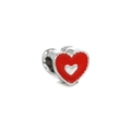 Close-up of heart-shaped silver bead with vibrant red enamel for DIY jewelry making - White K Red