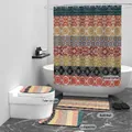 4-teiliges Badezimmersets mit böhmischen Stammesmustern in Orange und Türkisblau - 90x180cm Einzelner Duschvorhang / Geometrischer Kreis-1