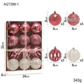 Roze en witte kerstballenset 8cm met glitters en holle spiraalvormen, set van 12 stuks - Roze en Wit Set (12 Stuks/Doos)