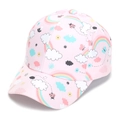 Pink kids baseball cap with rainbow, clouds, and floral patterns in a 45-degree view - 52-54cm / 12# Cartoon Rainbow