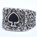 Vintage gothic signet ring with black heart spade and embossed floral vine texture - US Size 8 / Punk Retro Style (04506)