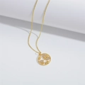 Gold choker necklace featuring a hollow round pendant with zircon lip charms - Lip
