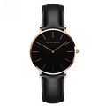 Minimalist black quartz watch with rose gold case and genuine black leather strap - Rose Gold Case Black Strap