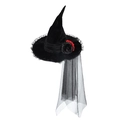 Gothic Halloween heksenhoed met zwart kant, rode rozen en lange mesh sluier op wit - Eén maat / Barok Mesh Roos Heksenhoed