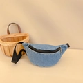 Kids light blue washed denim fanny pack with adjustable strap and black metal zipper - Light Blue