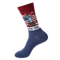 Mid-calf crew socks featuring New York Statue of Liberty design in red, white and blue - 1191-New York