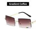 Frameless square sunglasses featuring gradient brown lenses and golden metal temples - Gradient Brown